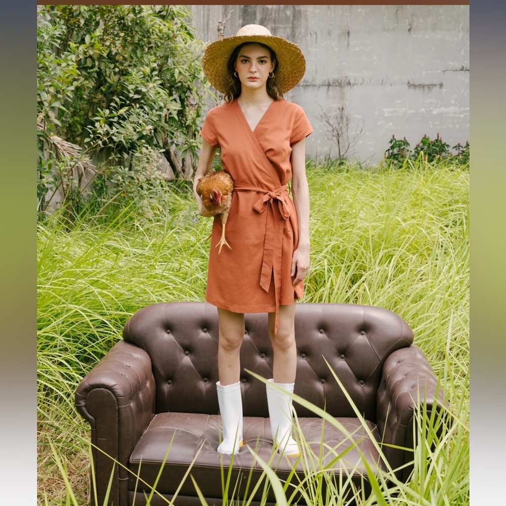 Hannah Canvas Wrap Linen Dress With Belt  XL